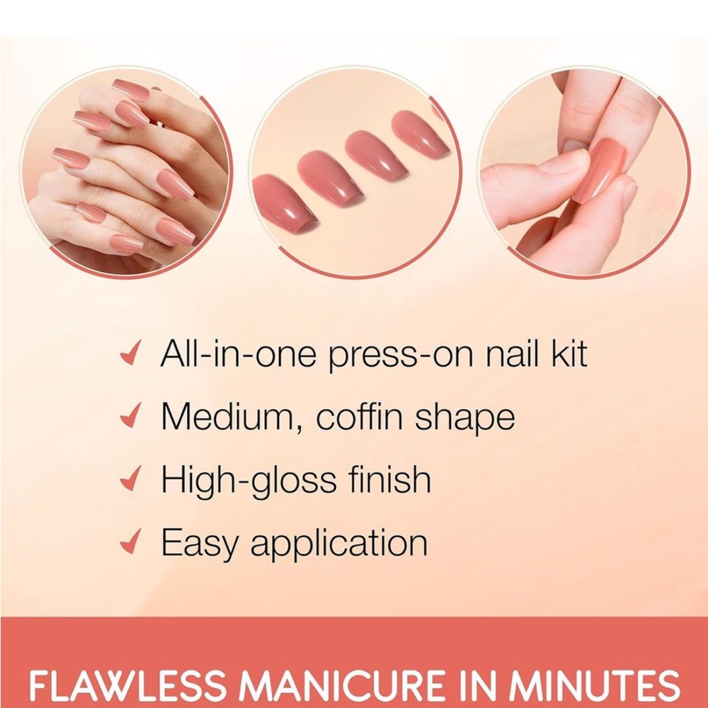 Ardell Nail Addict Naked Maven Press-On Nails Coffin‎ Shape New - Picture 4 of 7